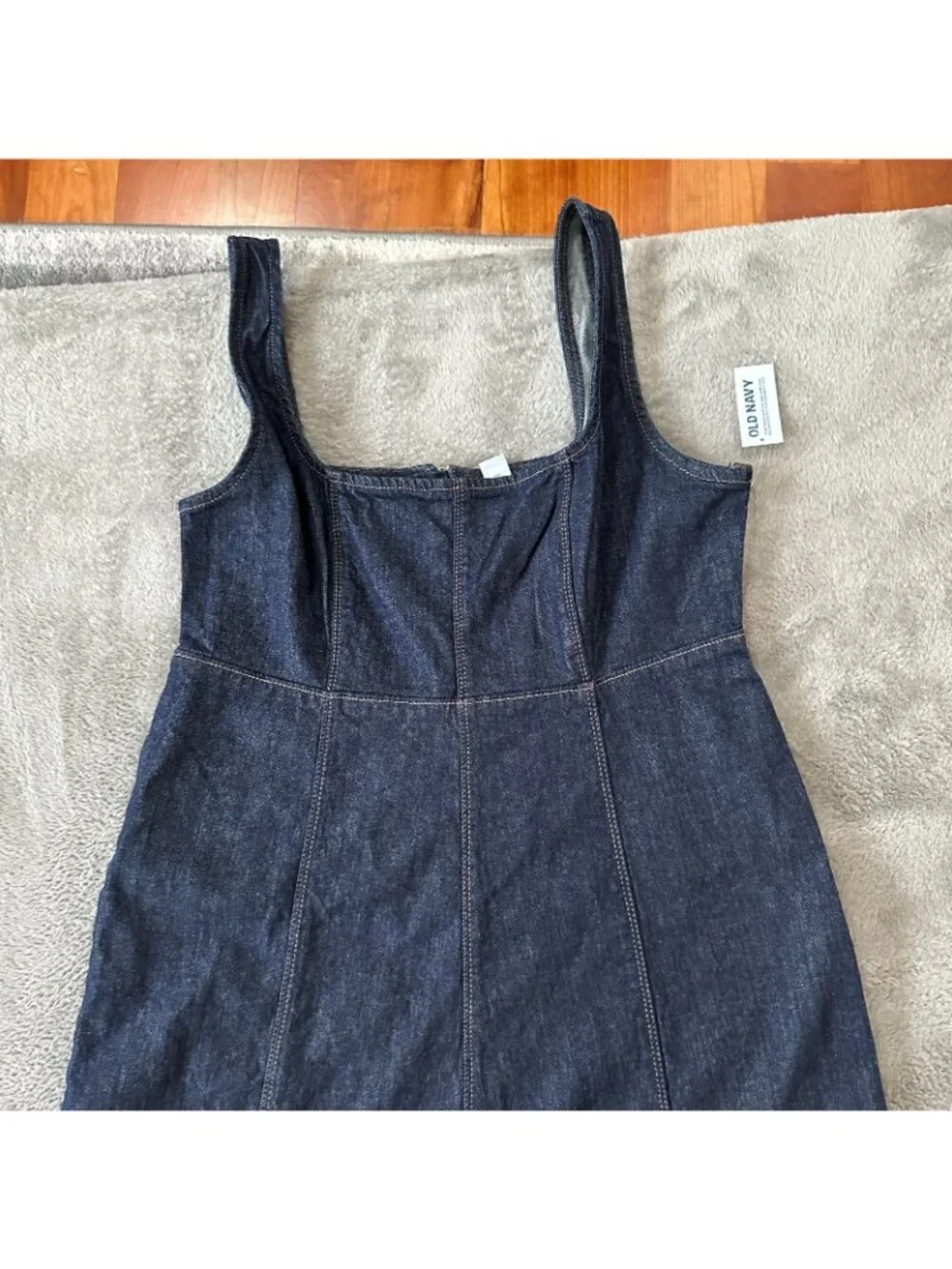 NWT Old Navy Denim Jumper Sleeveless Midi Dress Women's MEDIUM Dark Wash - Picture 2 of 6
